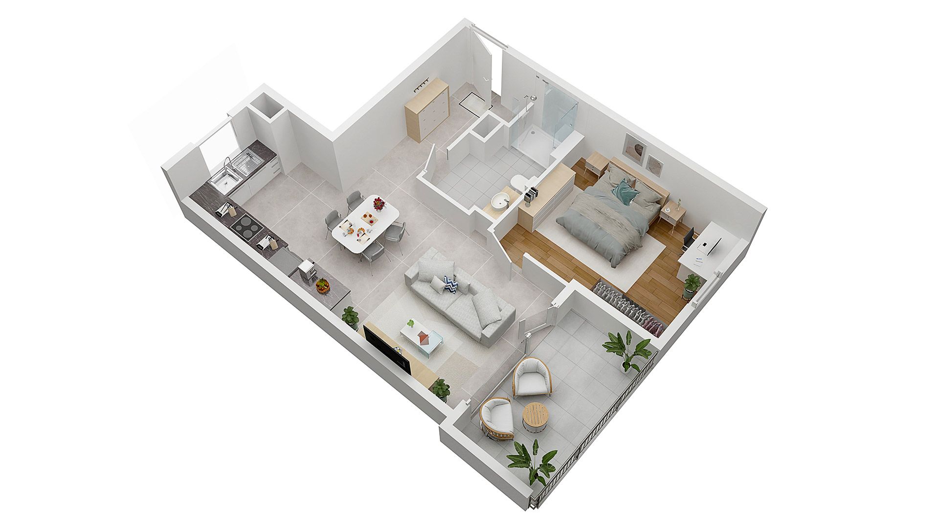 Concept Immobilier - Les Jardins d'Agathe - Appartements neufs à Florange - Axonométrie d'un appartement de type T2
